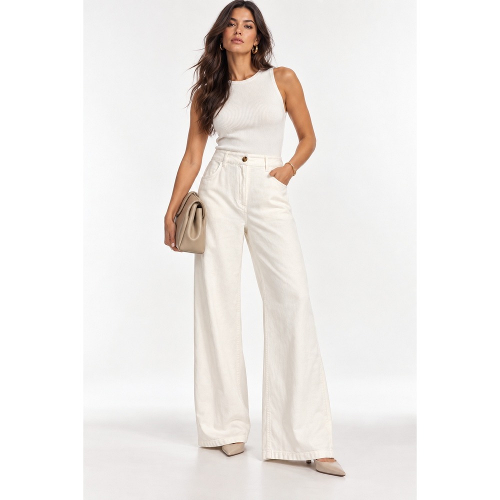 HM White Linen Blend High Waisted Wide Leg Pants Womens Size 6 NWT